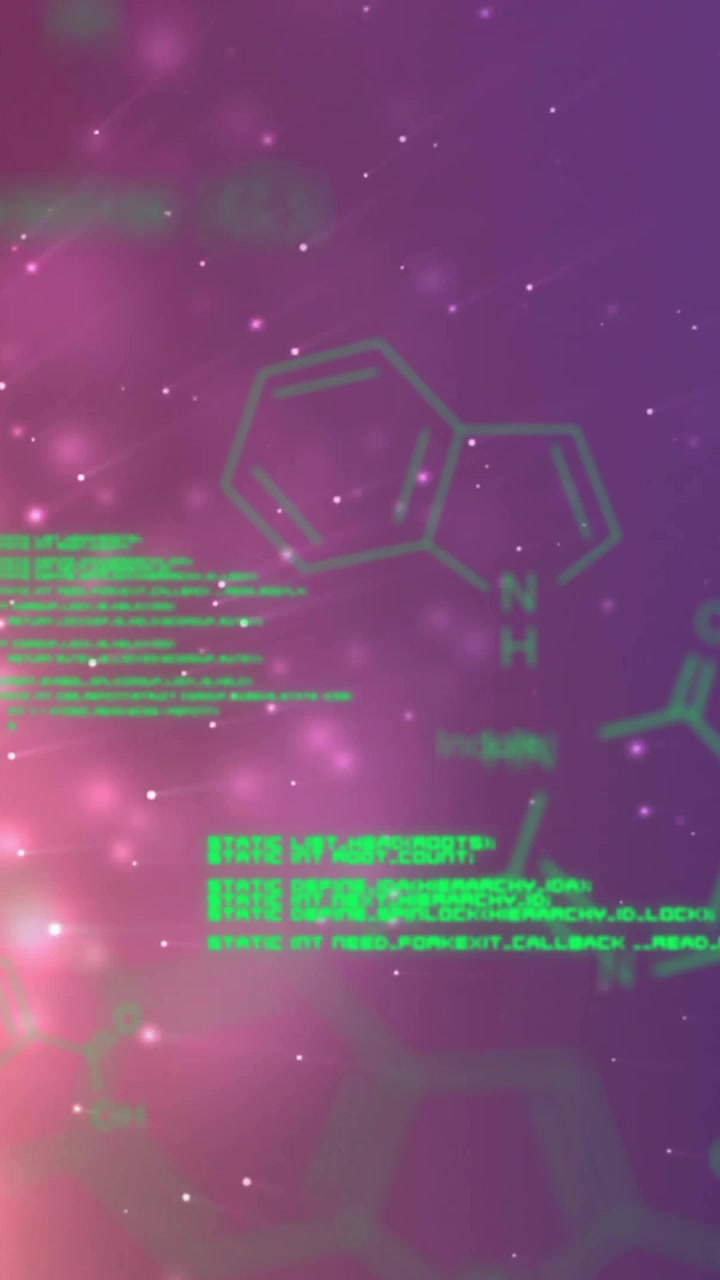 Chemical structures and data processing animation over colorful abstract background