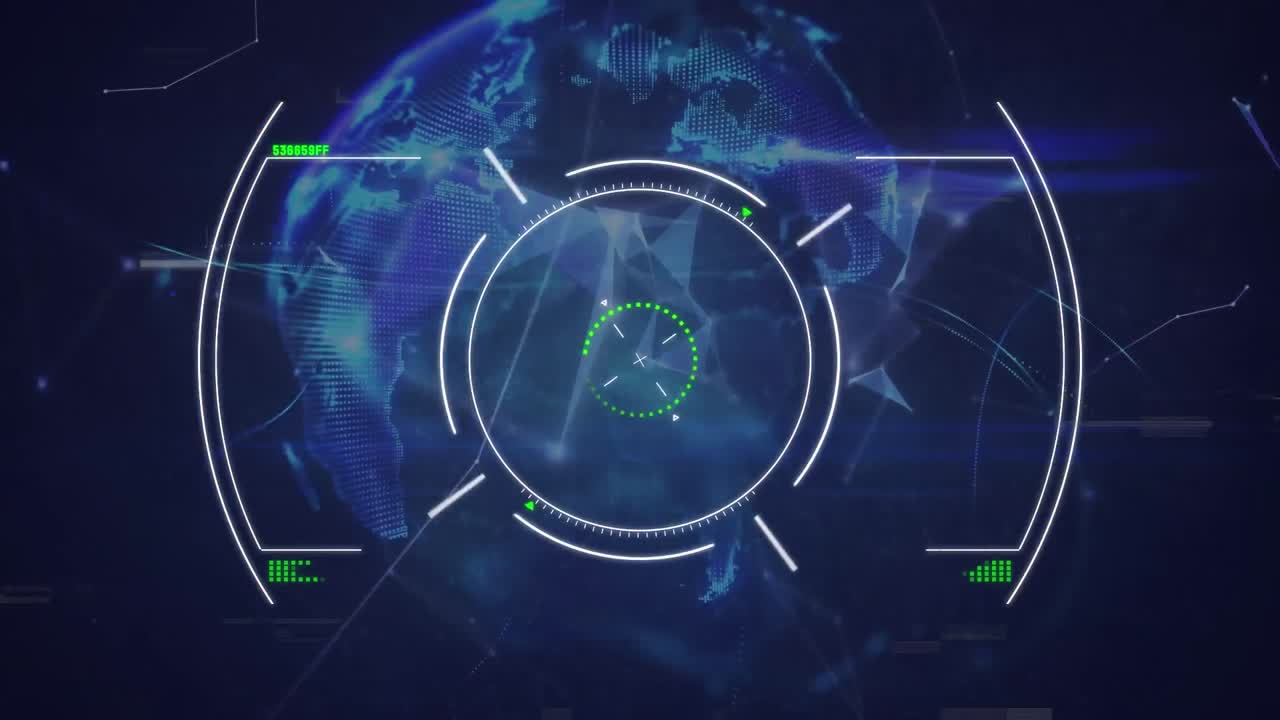 animación de interferencia sobre el escaneo del alcance, el globo y la red de conexiones