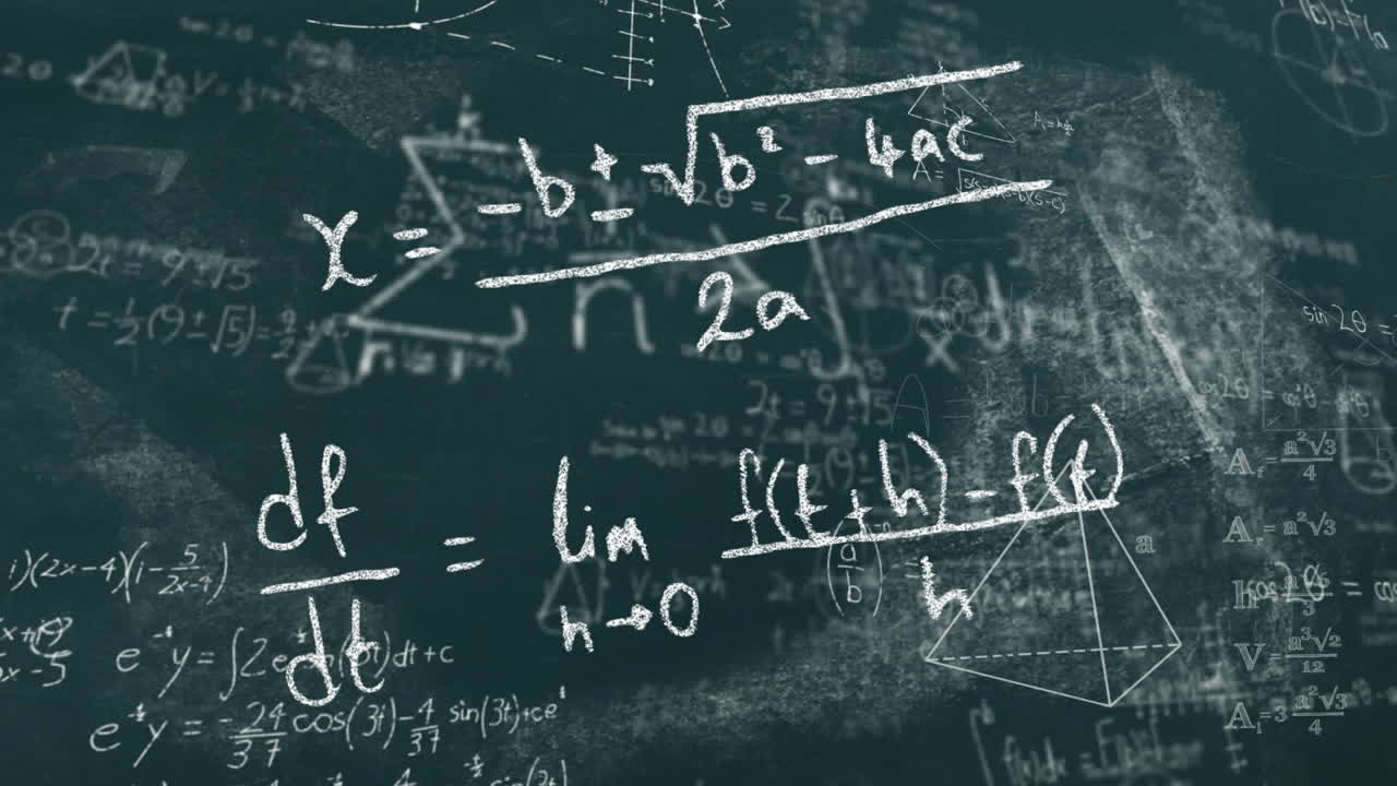 animación de ecuaciones matemáticas que se mueven sobre fondo verde