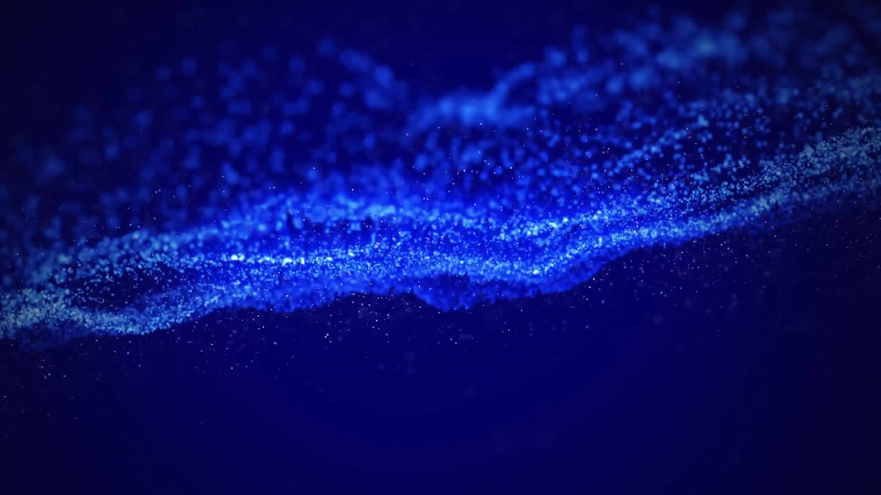Animation of glowing blue mesh of light spots moving over black background