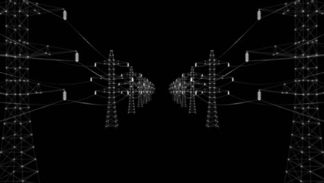 high voltage electric towers hologram. energy and technology concept