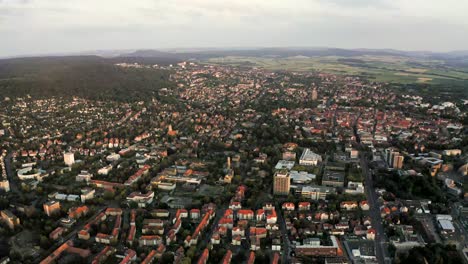 drone shot of the student town goettingen at sunset