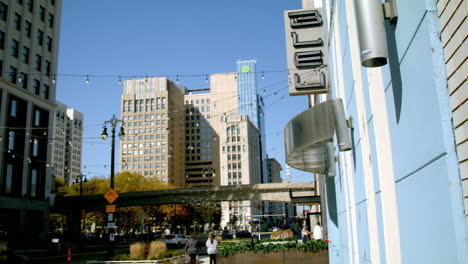 bleu club along woodward avenue in downtown detroit, michigan with video tilting down.