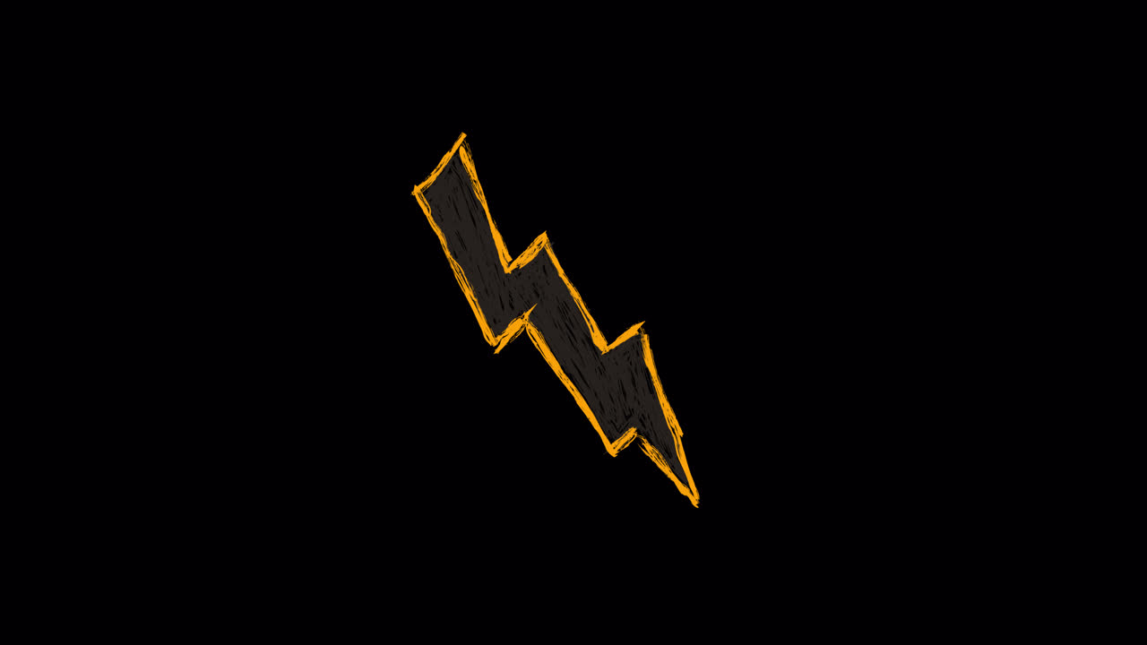 Animated Hand-Drawn Lightning Bolt Symbol on Black Background