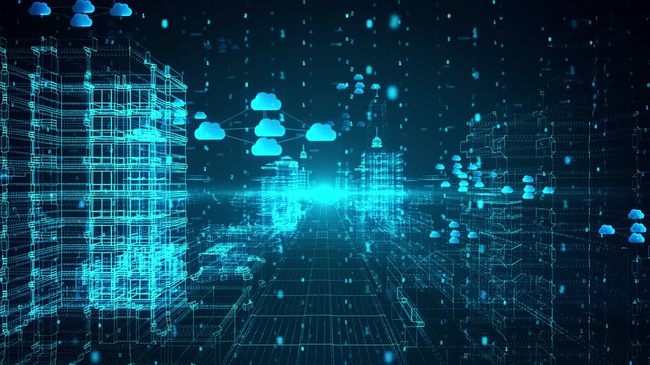 Hud futuristic 5g digital data city town element analysis 4k background technology motion animation