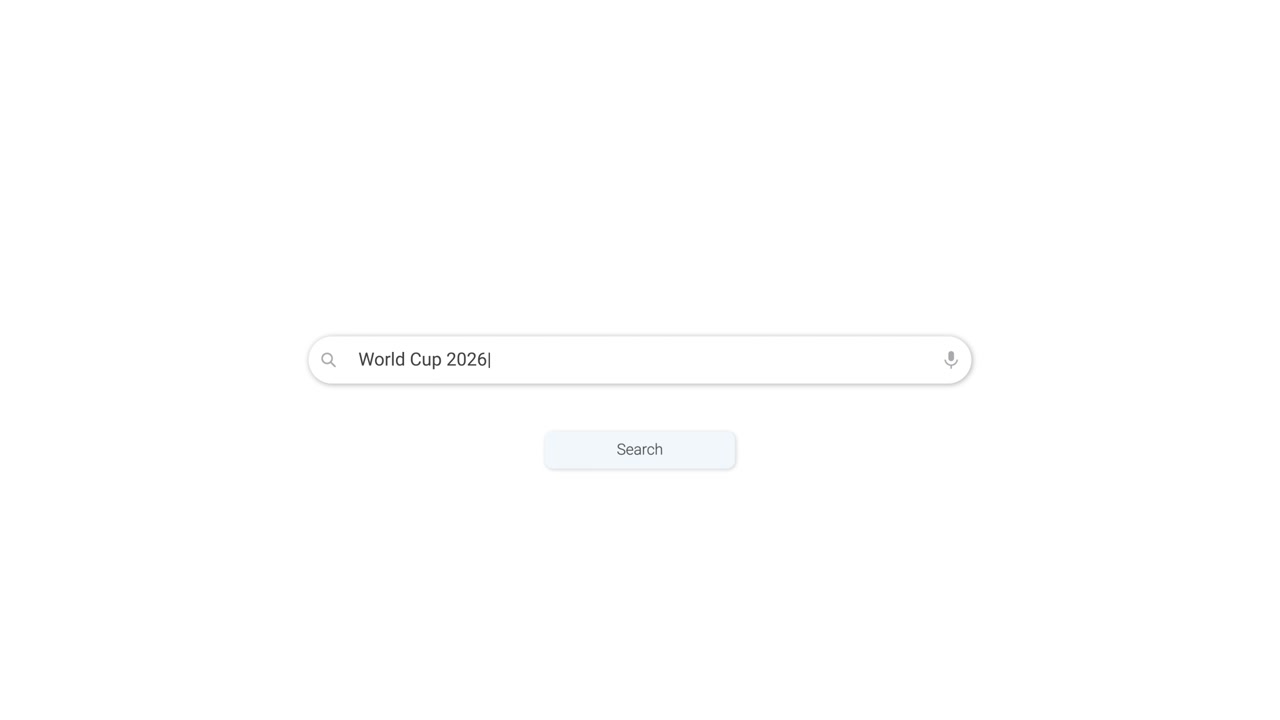 Mouse Cursor Typing 'World Cup 2026' into Search Bar and Clicking Button