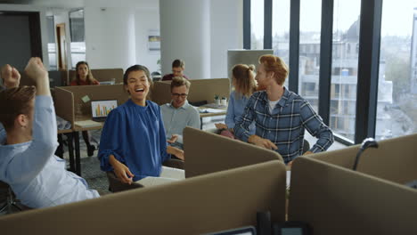 business team enjoying victory in open space