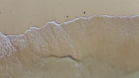 bird's eye view of ocean waves crashing against an empty beach from above