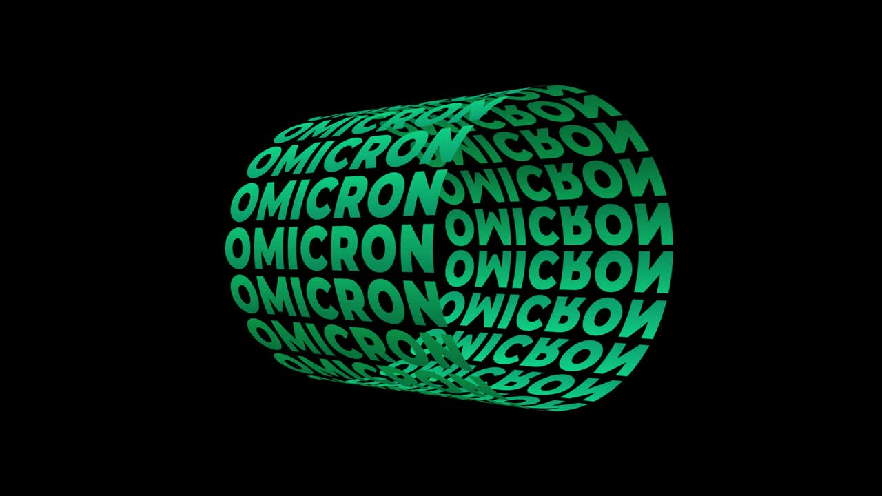 virus omicron texto verde tubos de palabras girando