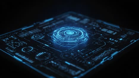 futuristic digital interface with holographic elements showcasing advanced technology and data visualization in a dark environment