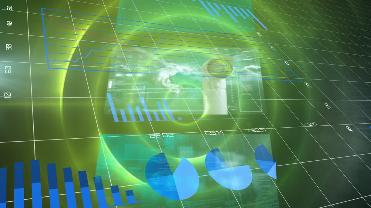 Animation of statistics and data processing with digital screens