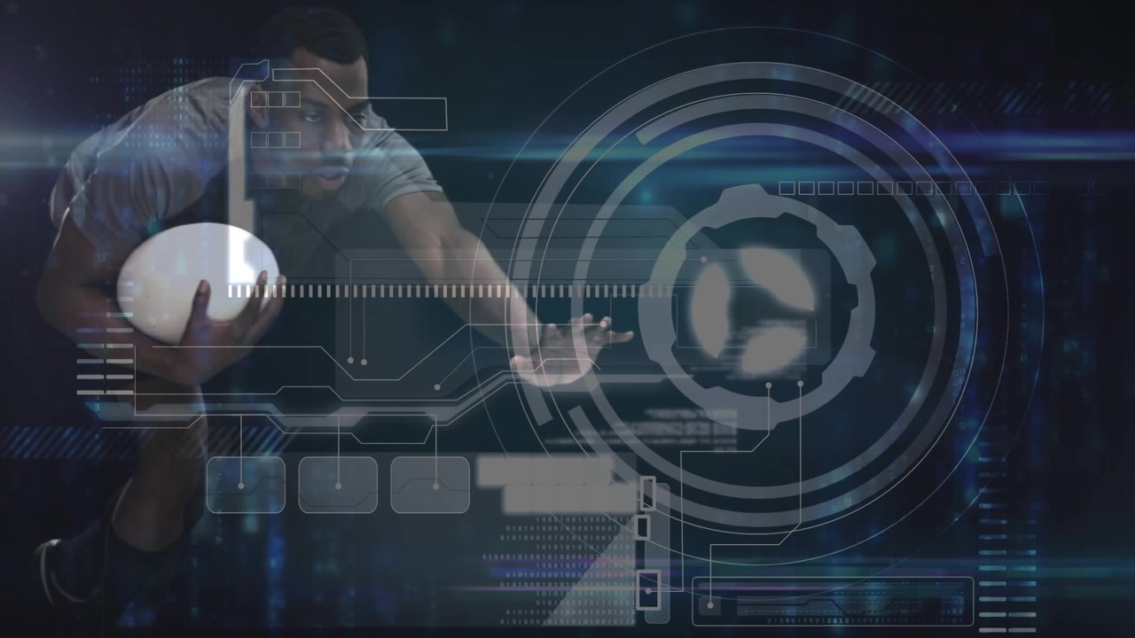 Animation of data processing over rugby player