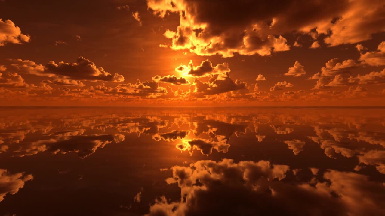 Sonnenreflexion verschiebt sich am Horizont, Wolken ziehen vorüber und erzeugen einen Spiegelschimmer für Reisewerbung.