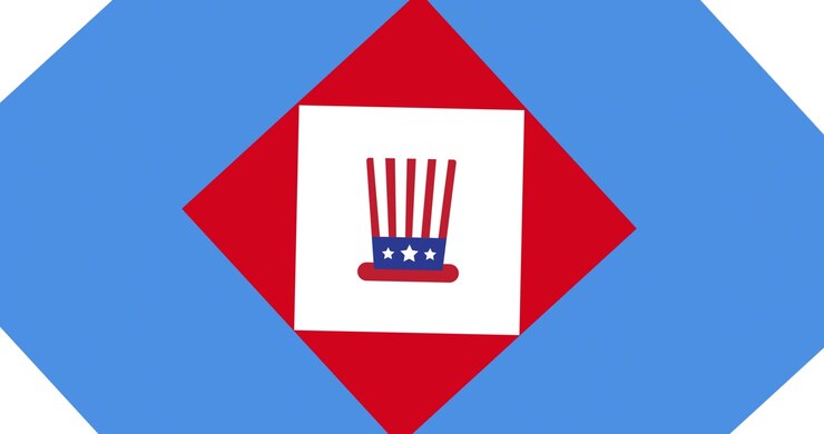 Animation of top hat on red, white and blue american flag colours