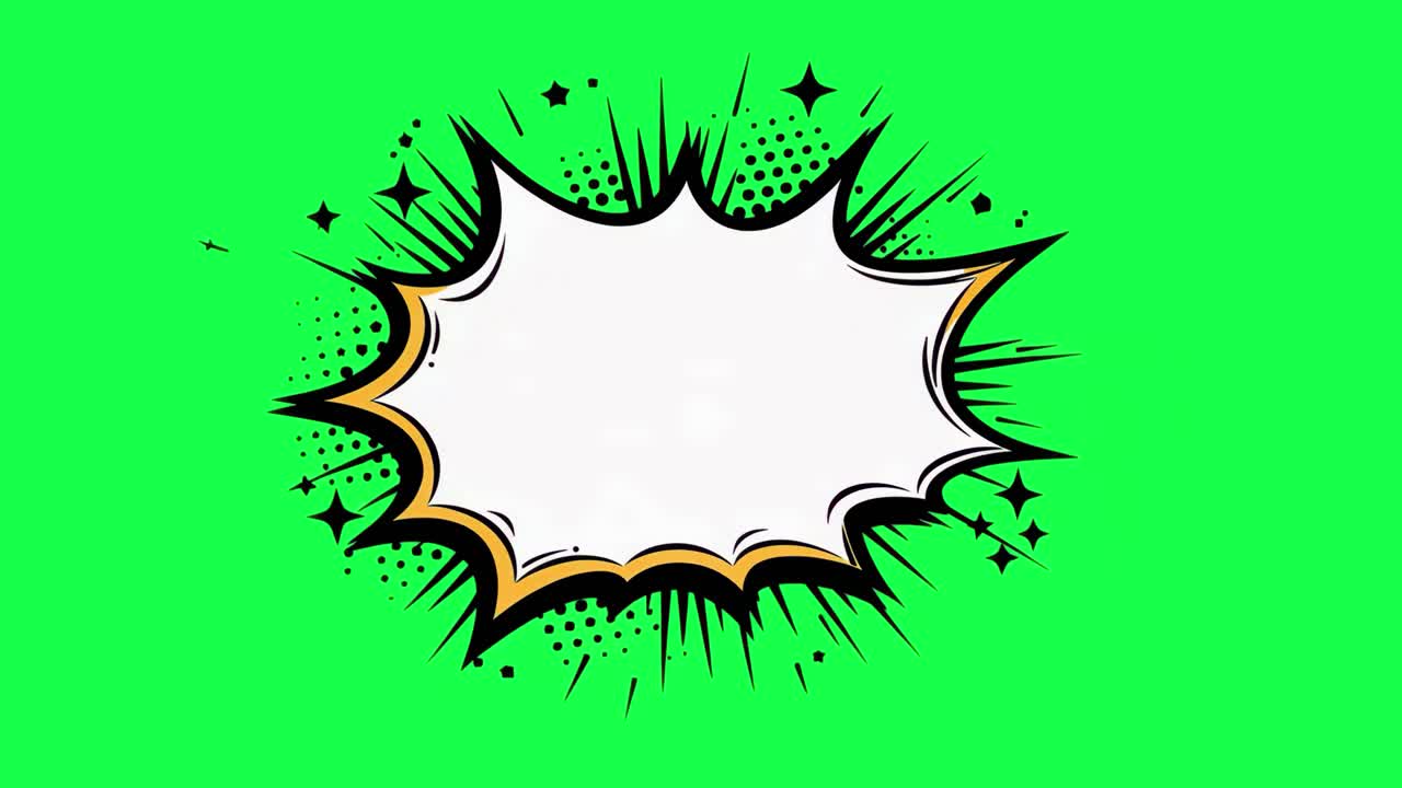 Vibrant comic-style speech bubble animation, transparent 4K video, green screen