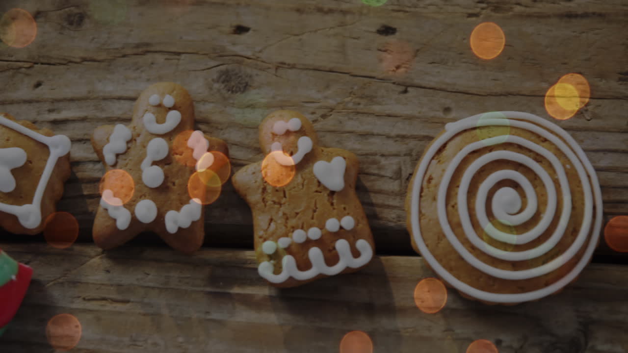 animación de galletas de pan de jengibre de navidad sobre fondo de madera