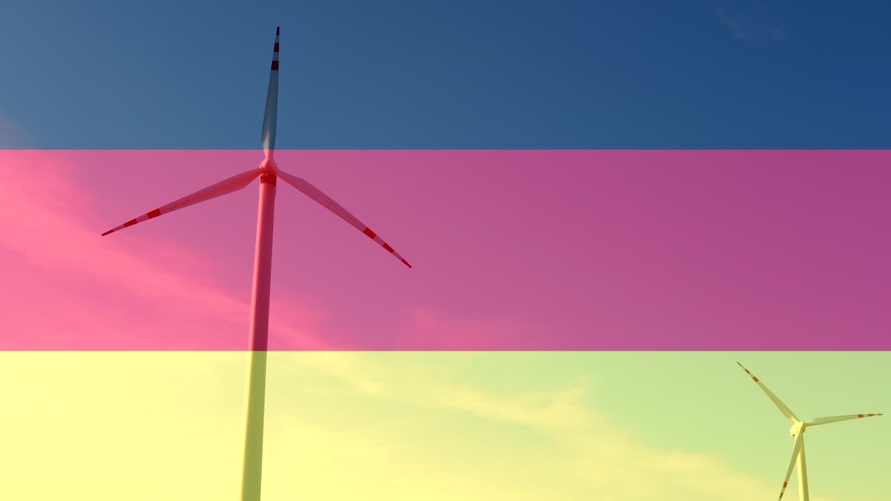 Wind energy farm against the background of the Germany flag