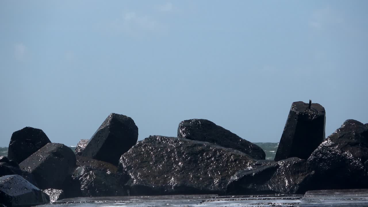 Dyke protection with concrete groins, breakers, North Sea, Denmark, 4K