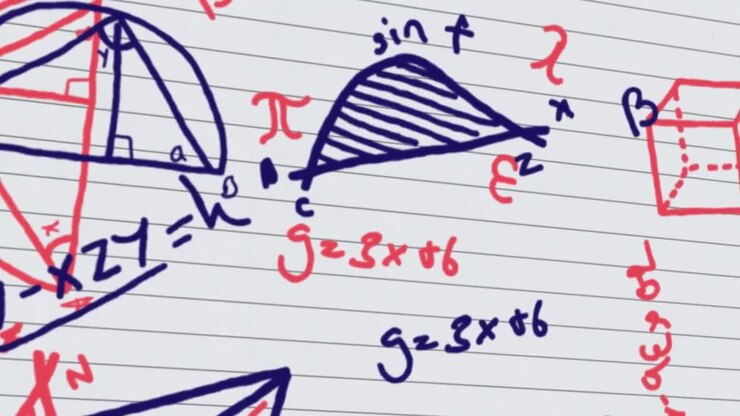 Animation of mathematical drawing and formulas over white background