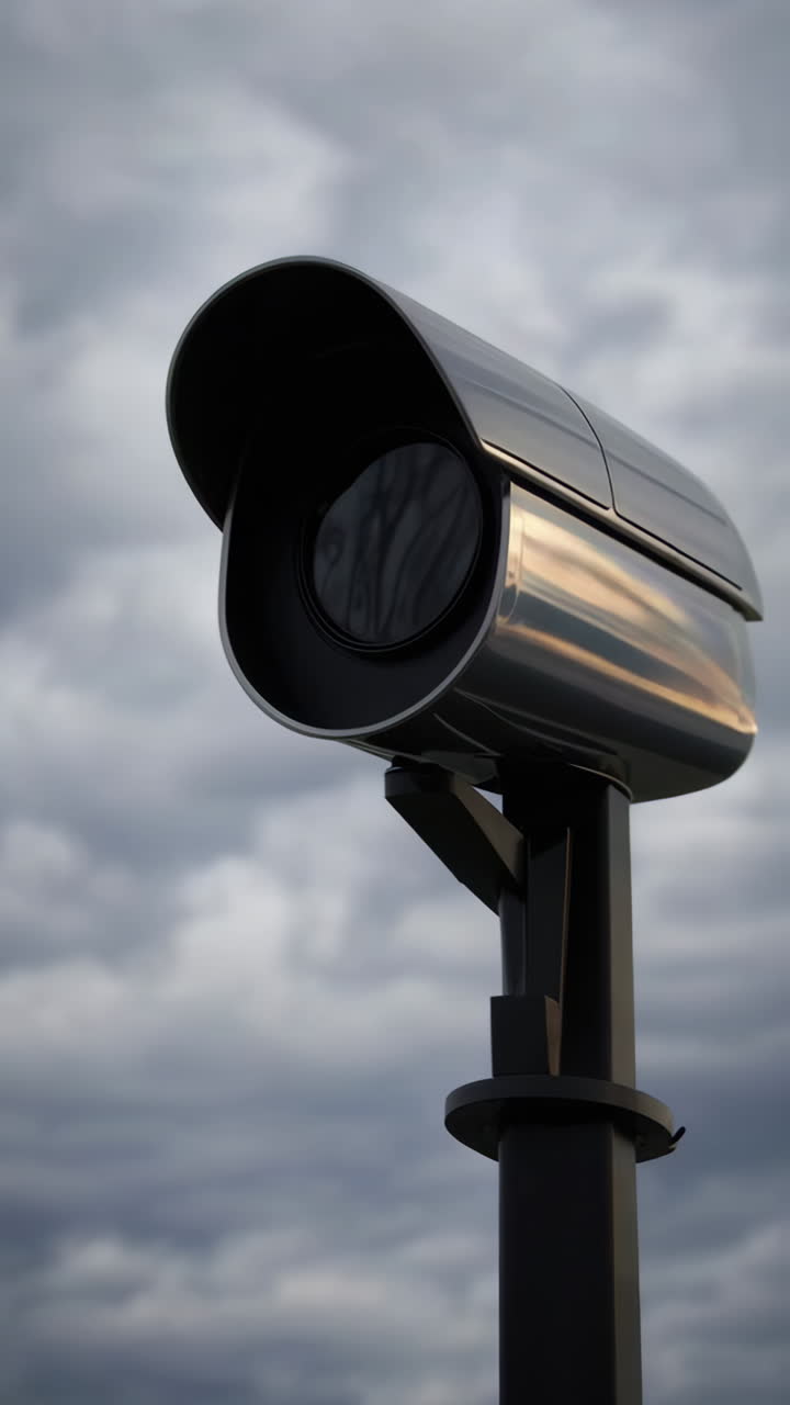 Telecamera di sicurezza esterna sotto un cielo nuvoloso