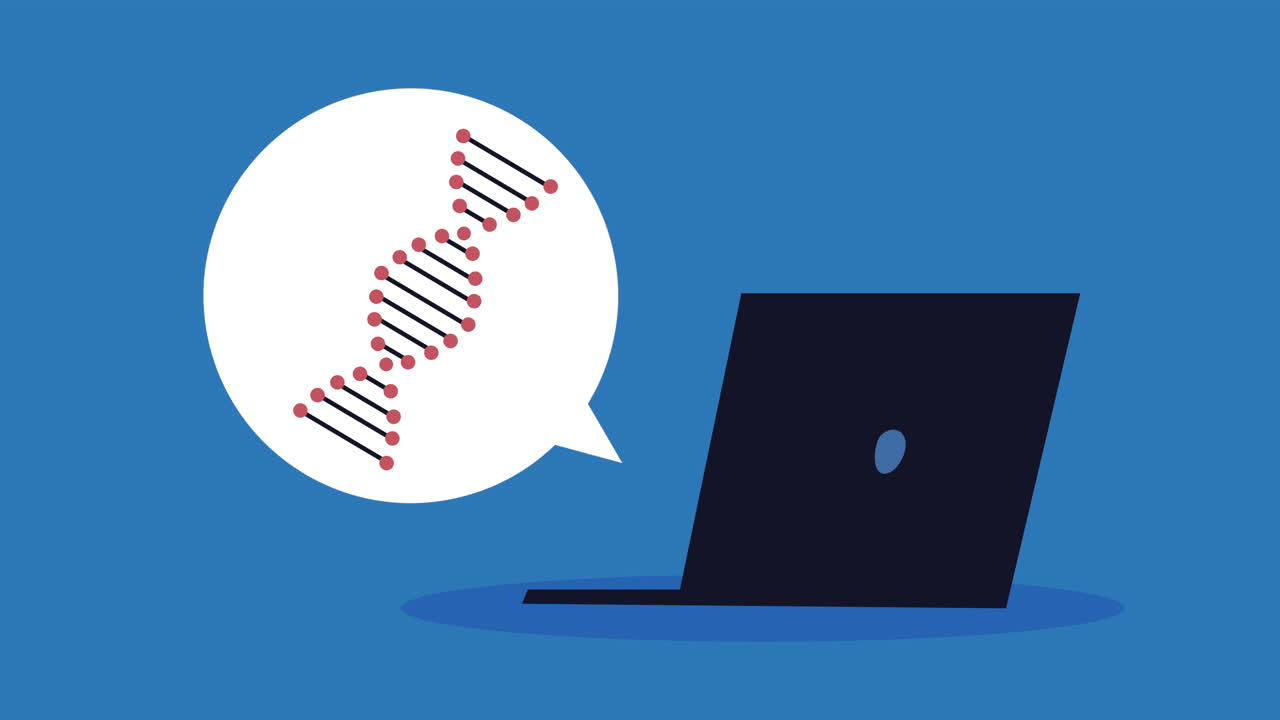 laptop with dna molecule laboratory animated