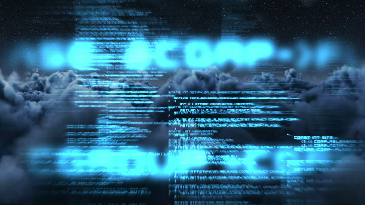 Binary code against clouds during night 4k