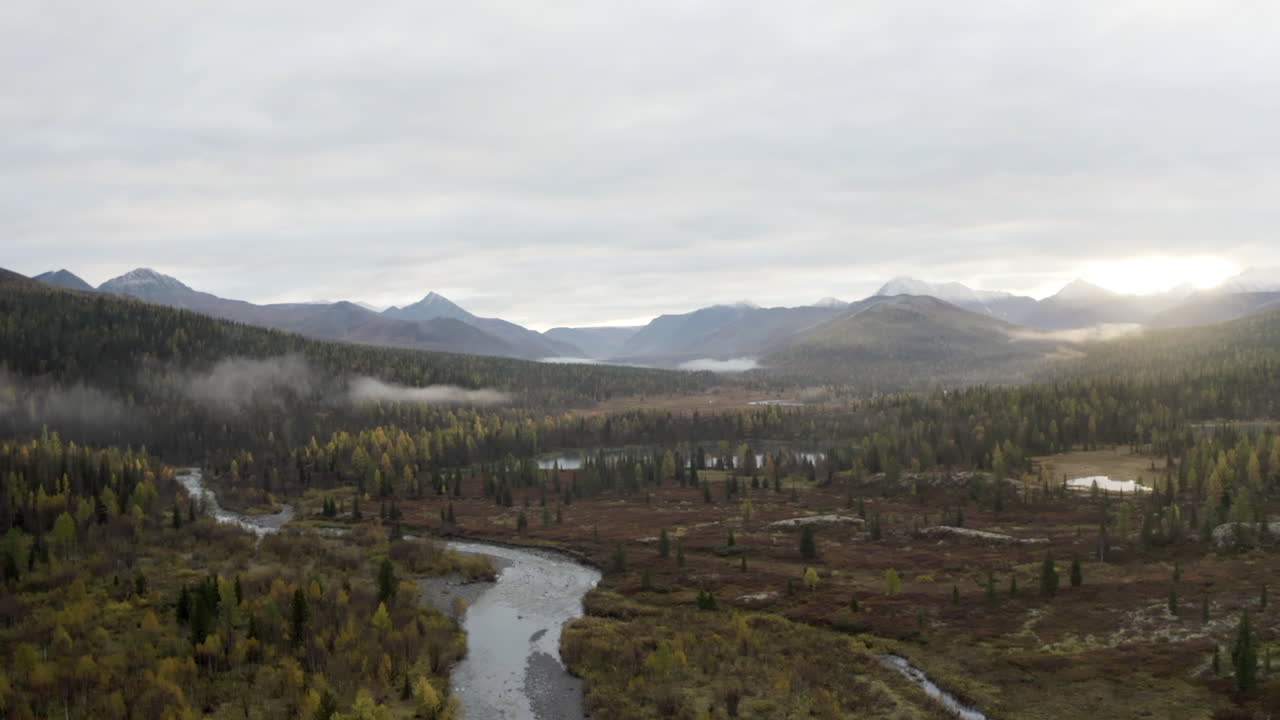 Autumnal Mountain Valley with River