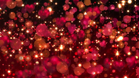 estrellas brillantes y manchas de luz que se mueven contra un fondo rojo