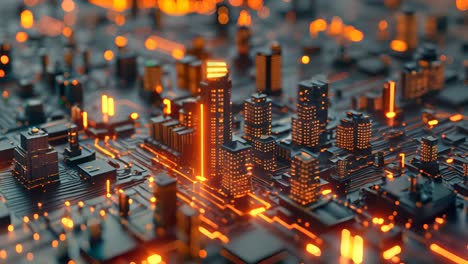 futuristic cityscape on circuit board