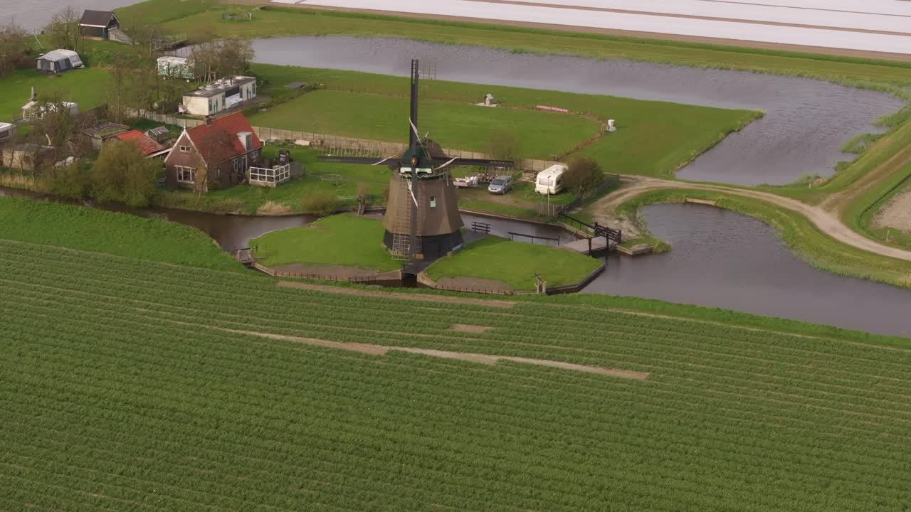 Panorama fiorito di tulipani lungo un canale con imbarcazione in primavera, Paesi Bassi