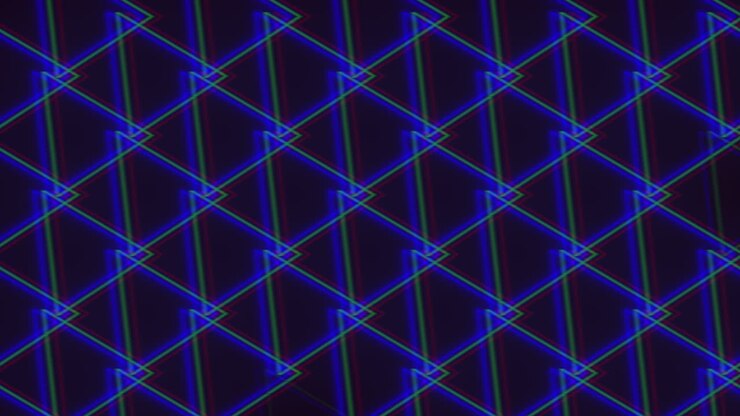 Abstract neon geometric grid pattern with glitch effect, futuristic background