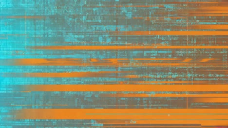 Abstract Digital Glitch Art with Orange and Blue-Green Stripes