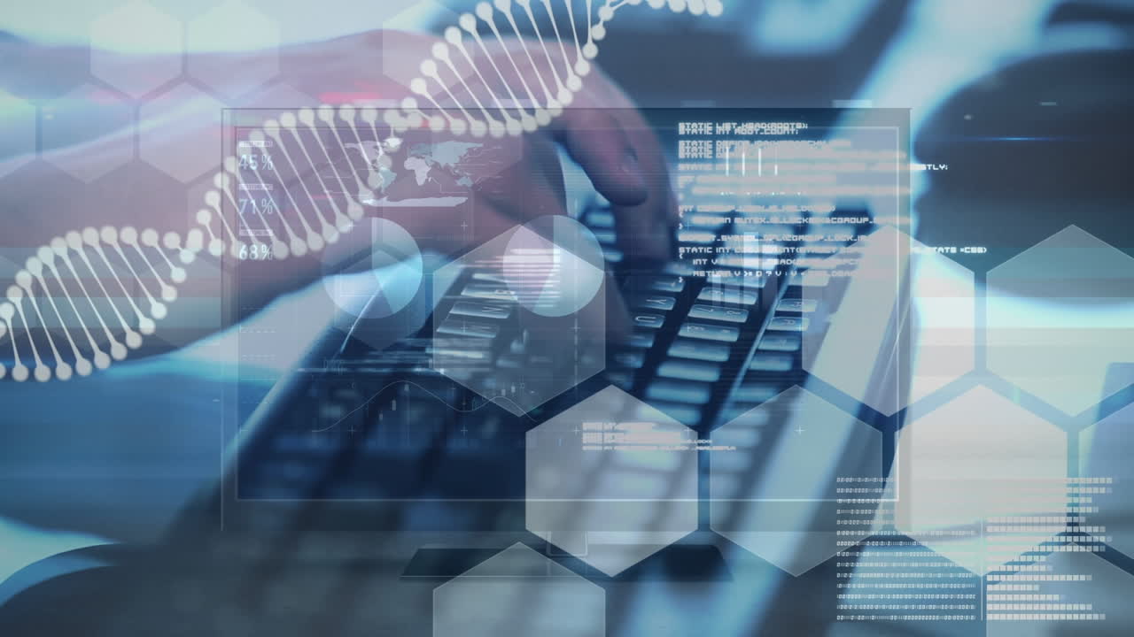 animación de procesamiento de datos sobre hombres que usan portátiles