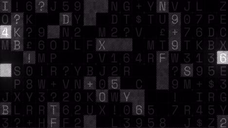 animation of letter and numbers over black background with white shapes