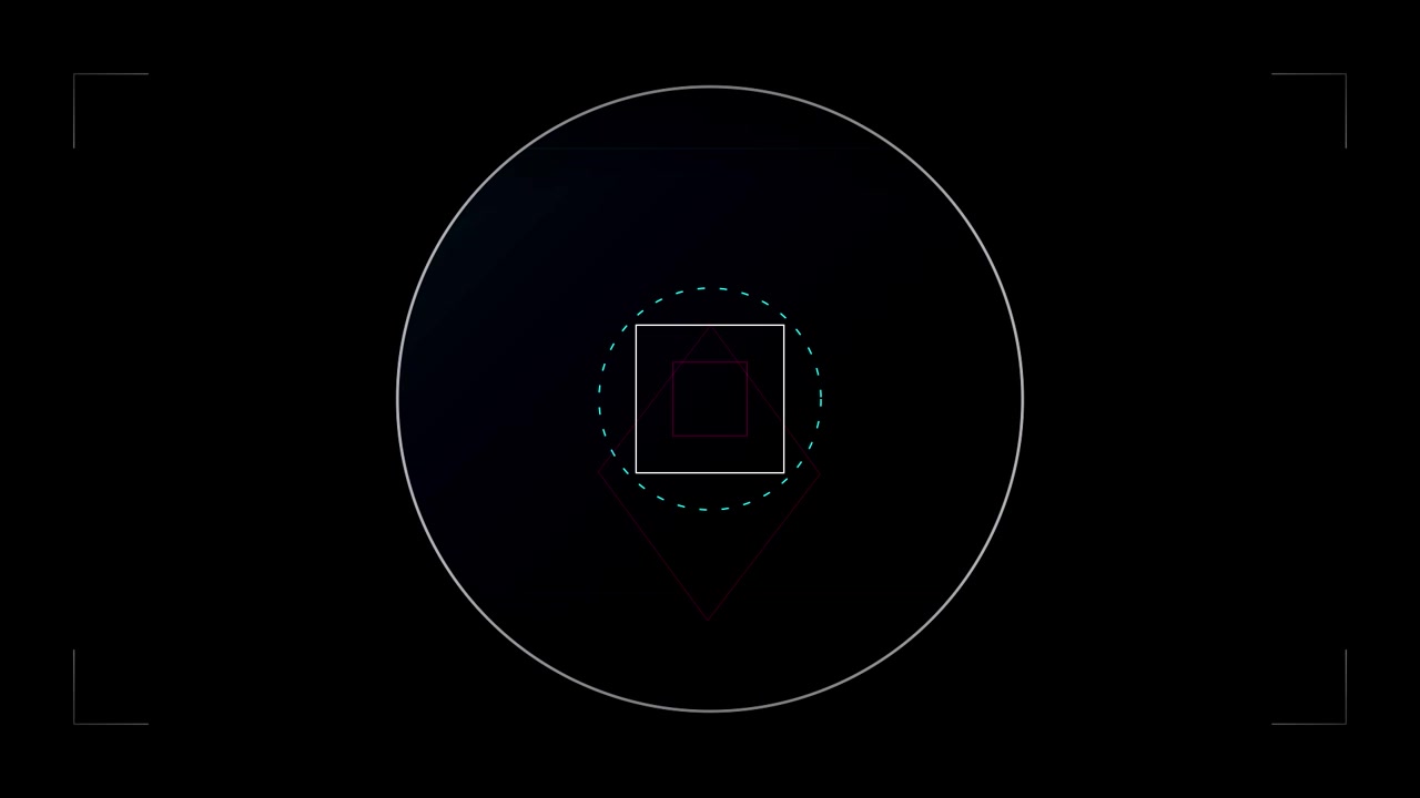 Abstract Geometric Shapes Rotating Inside a Circular HUD Interface