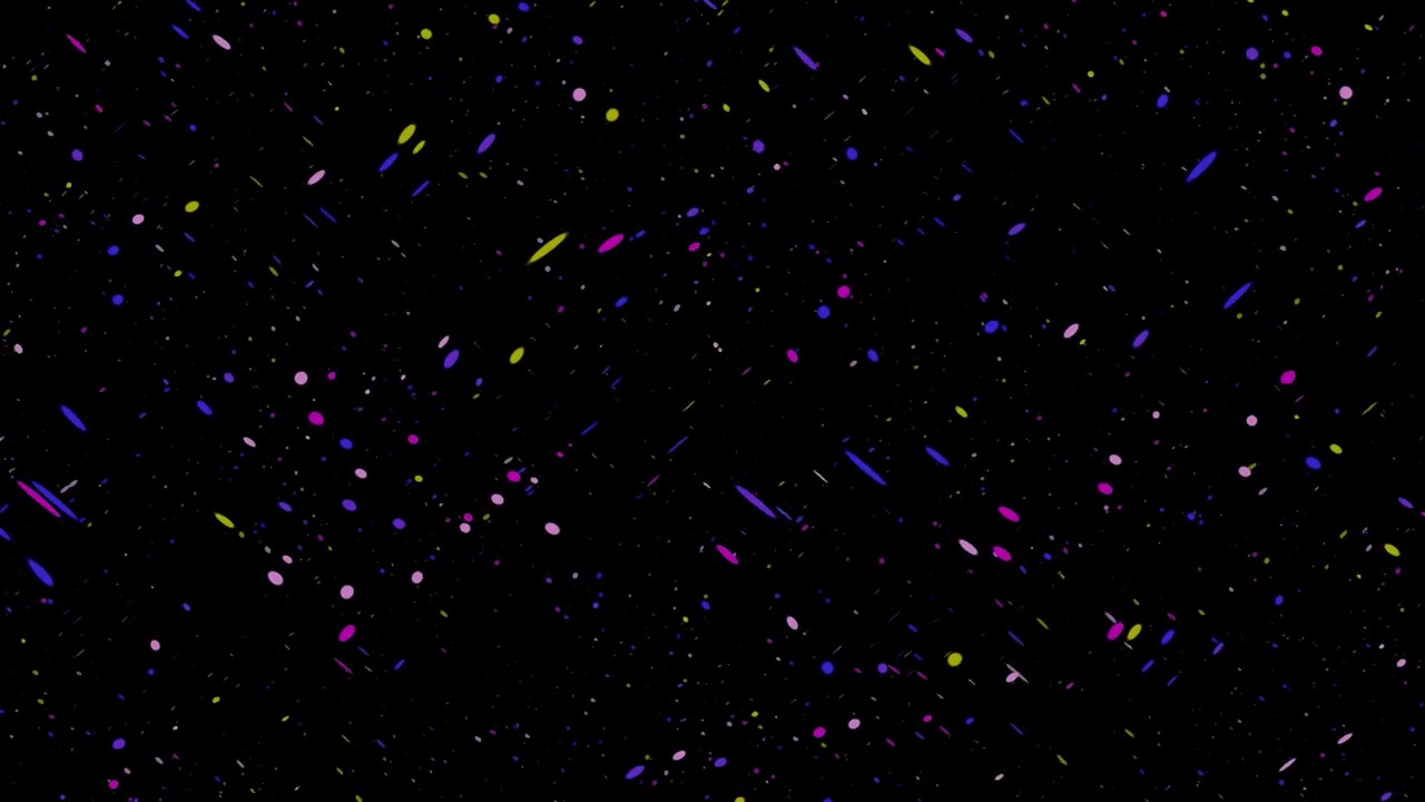 Sfondo astratto in movimento con particelle colorate fluttuanti su nero
