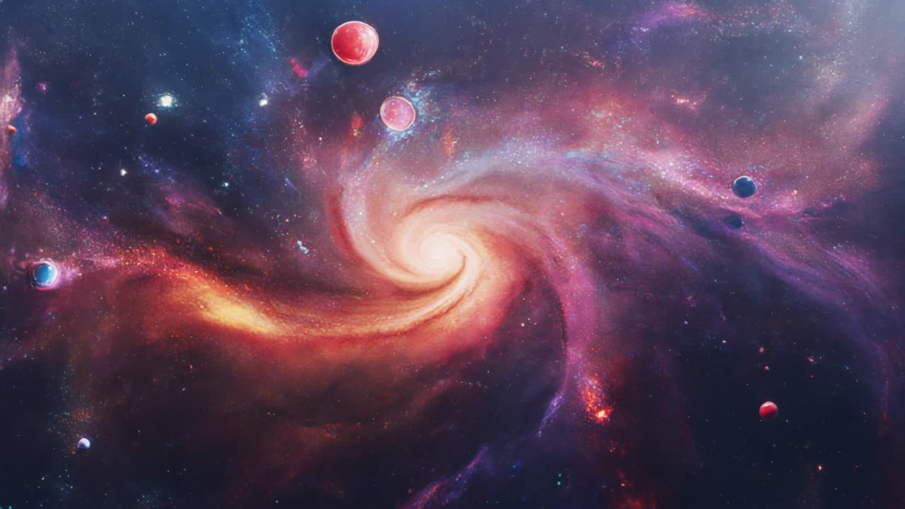 Lebendige Spiralgalaxie rotiert mit Planeten im tiefen Weltraum.