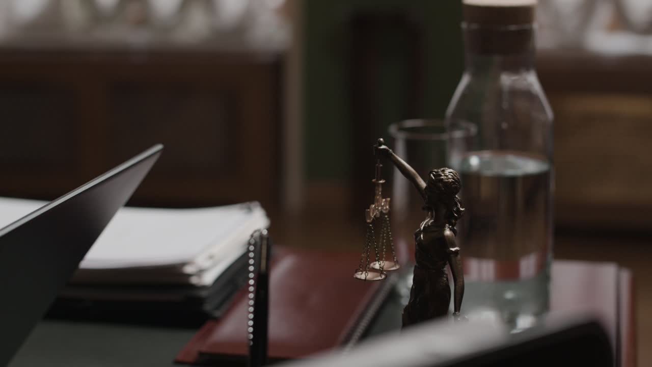 Lawyer's Desk with Lady Justice Statue