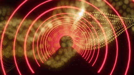 red concentric circles and golden particles animation over dark background