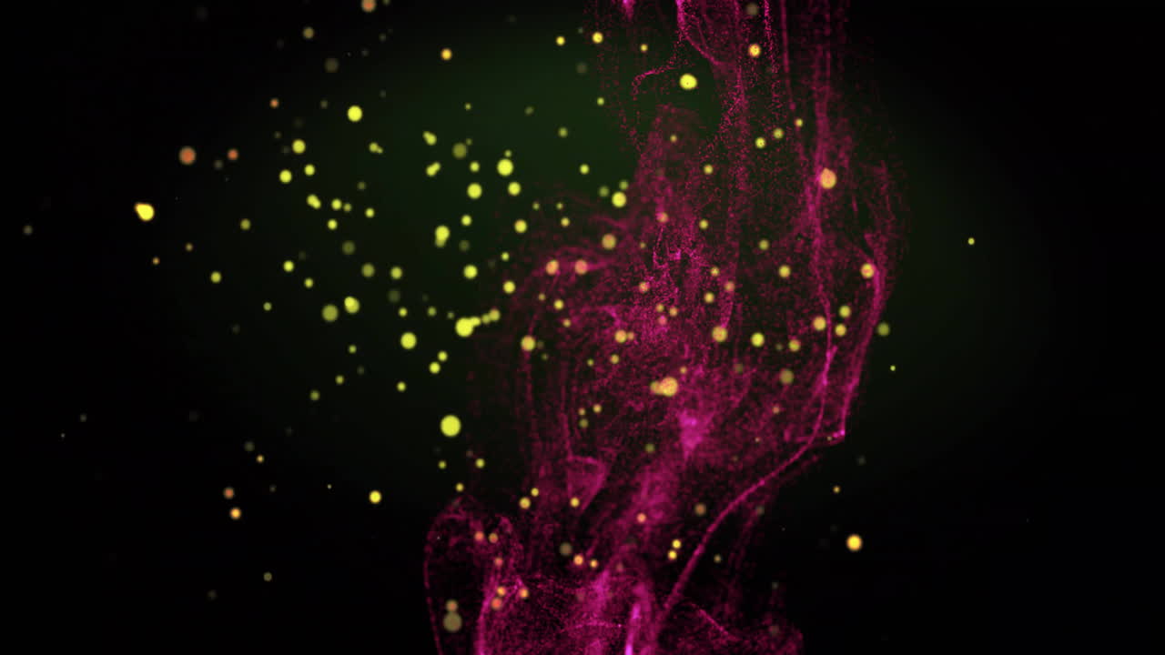 Animation of yellow spots moving and red shapes over black background