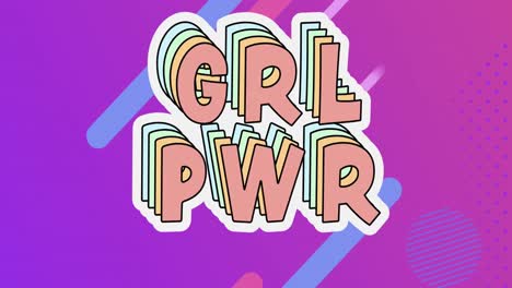 animación de texto de girl power y formas abstractas que se mueven sobre un fondo púrpura