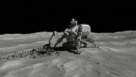 advanced lunar excavation rover conducting mining operations on the moon's surface, utilizing robotic arm technology for effective resource collection