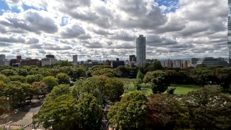 Zeitraffer-Von-Regenwolken-über-Dem-Shinjuku-Central-Park-In-Tokio,-Japan