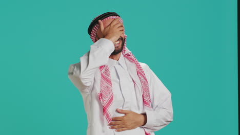 cheerful person laughing at a joke