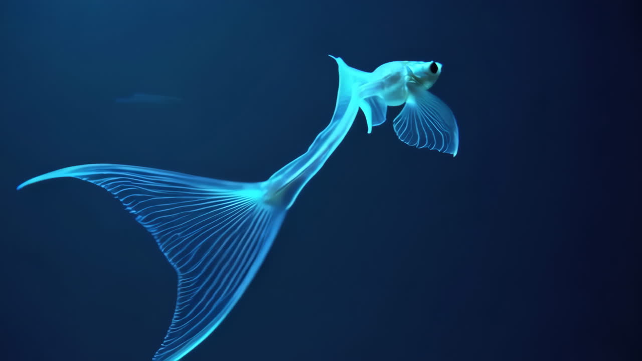 Transparent Eel-like Fish Larva in Deep Blue Water