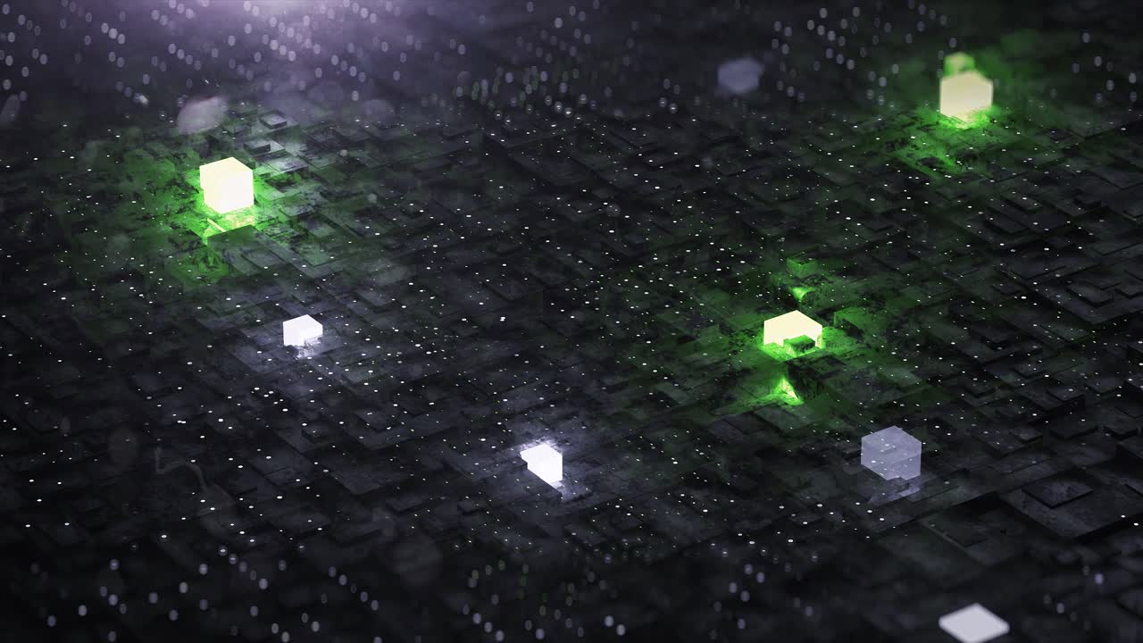 네온 회로와 큐브를 가진 디지털 배경