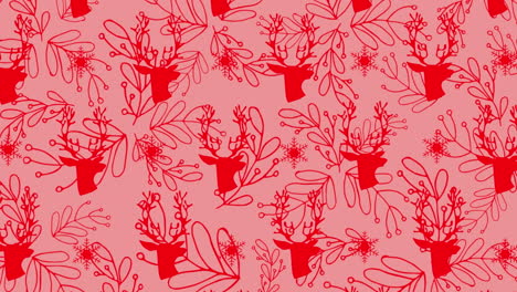 animación de un patrón de renos y muérdago sobre un fondo rosa