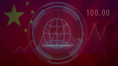 Animation-Zu-Cybersicherheit,-Flagge-Chinas-Und-Verarbeitung-Finanzieller-Daten