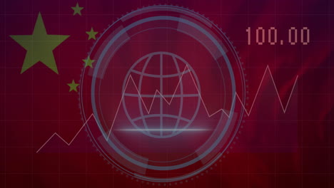 animación de seguridad cibernética, bandera de china y procesamiento de datos financieros