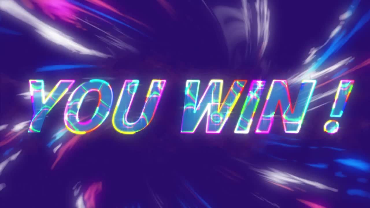 파란색 배경의 다채로운 불빛 위에 텍스트를 이기는 애니메이션